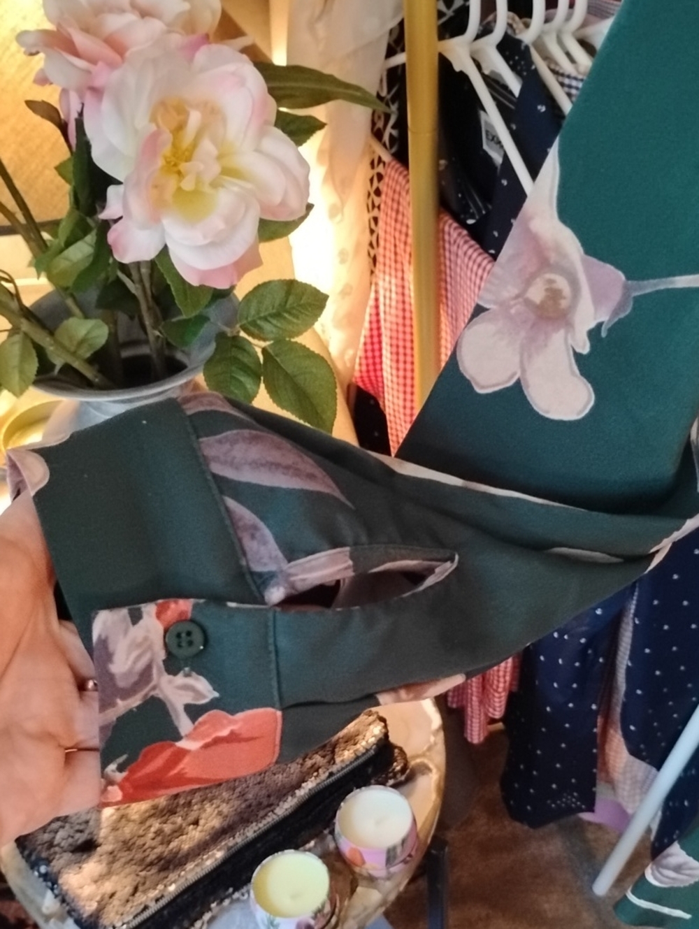 Tie-Waist Dark Green Shirt Dress With Ruffle Hem - Picture 7 of 11